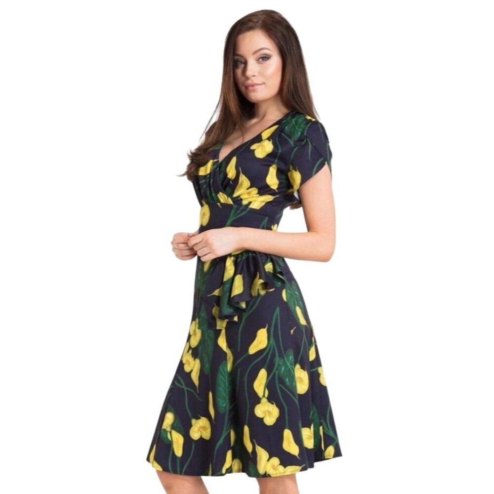 Voodoo Vixen Black and Yellow Midi Dress